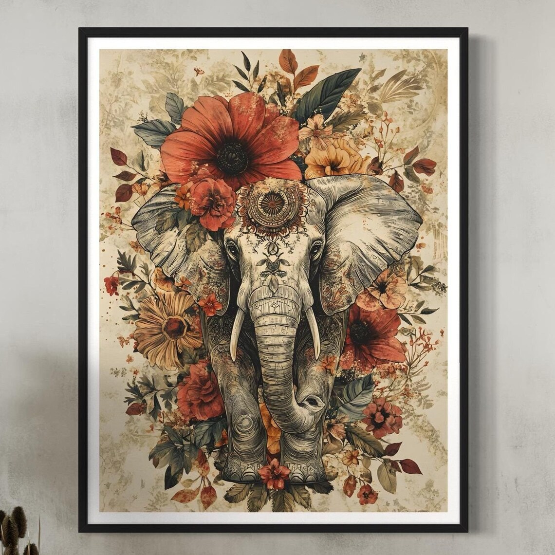 Mandala Elephant Boho Spiritual Art Print, Safari Theme