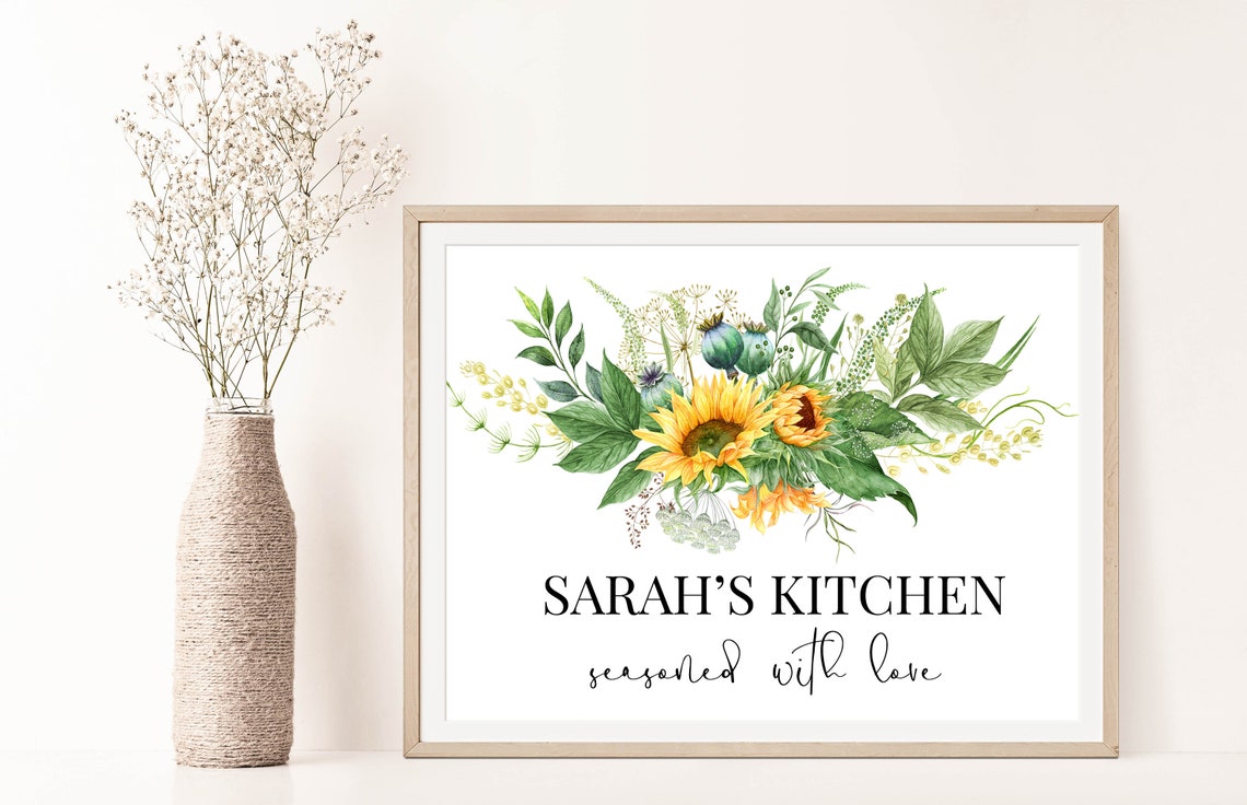 Sarahs Kitchen Seasoned With Love Sunflower Personalized Wall Art - Image 2