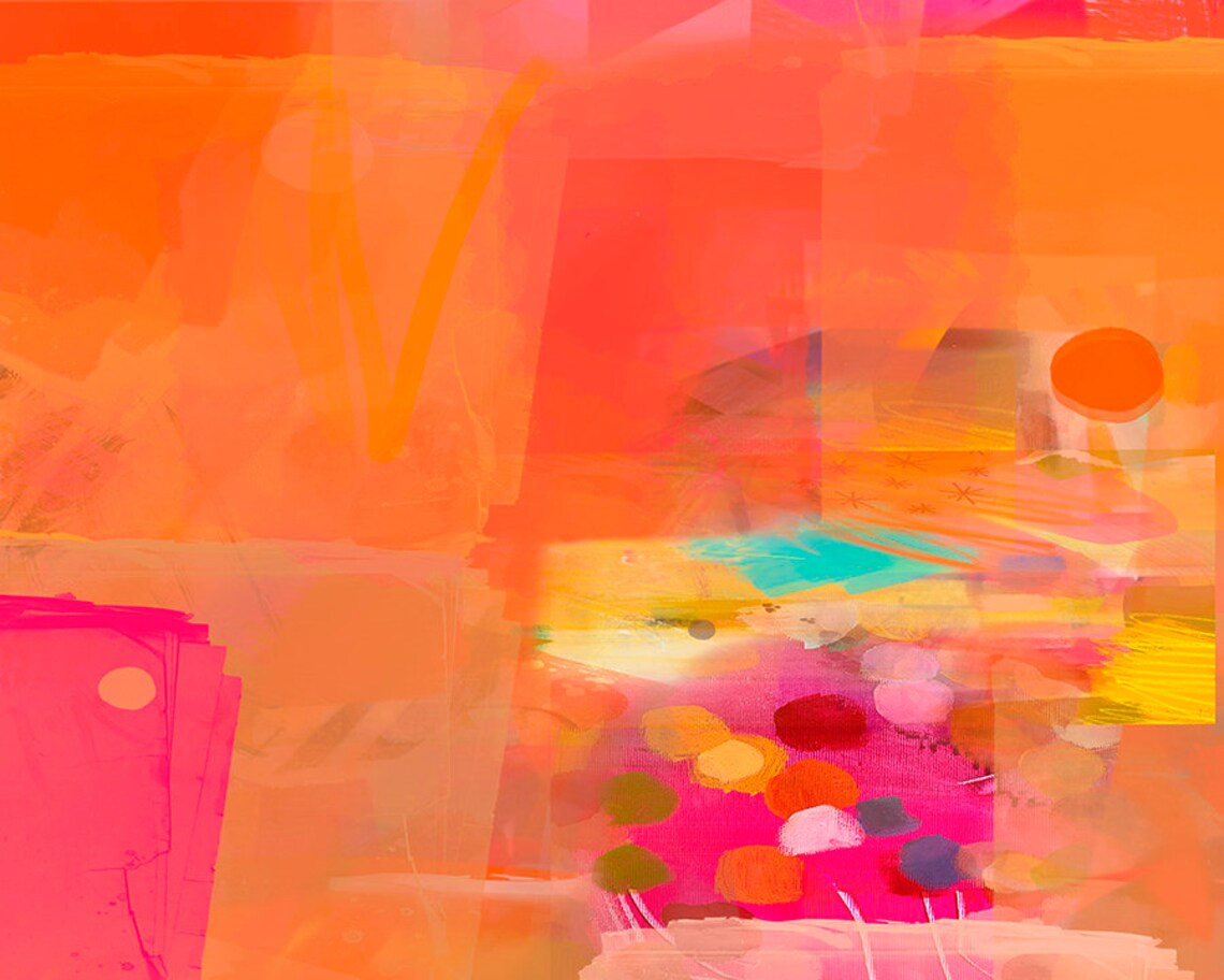 Bright Orange and Hot Pink Abstract Art Print - Image 4