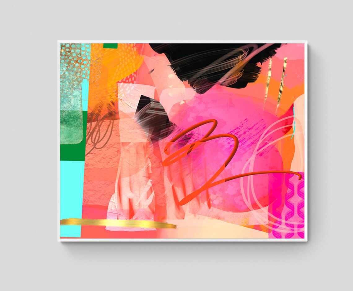 Abstract Art Painting Green Orange Pink Instant Wall Art Modern Wall Decor - Image 5