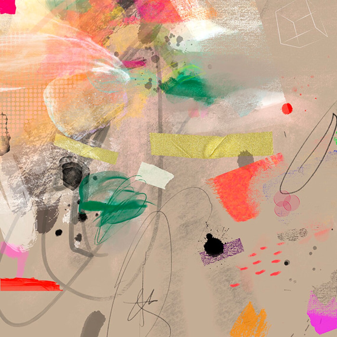 Abstract Modern Beige Multicolored Wall Art Print - Image 3