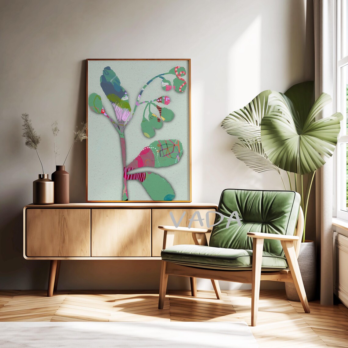 Abstract Botanical Floral Green Art Print, Modern - Image 4
