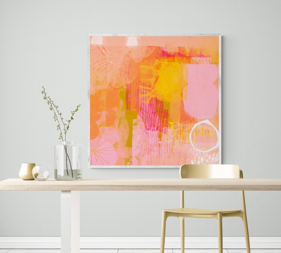 Abstract Art Print, Pink Yellow Orange Modern Decor - Image 4