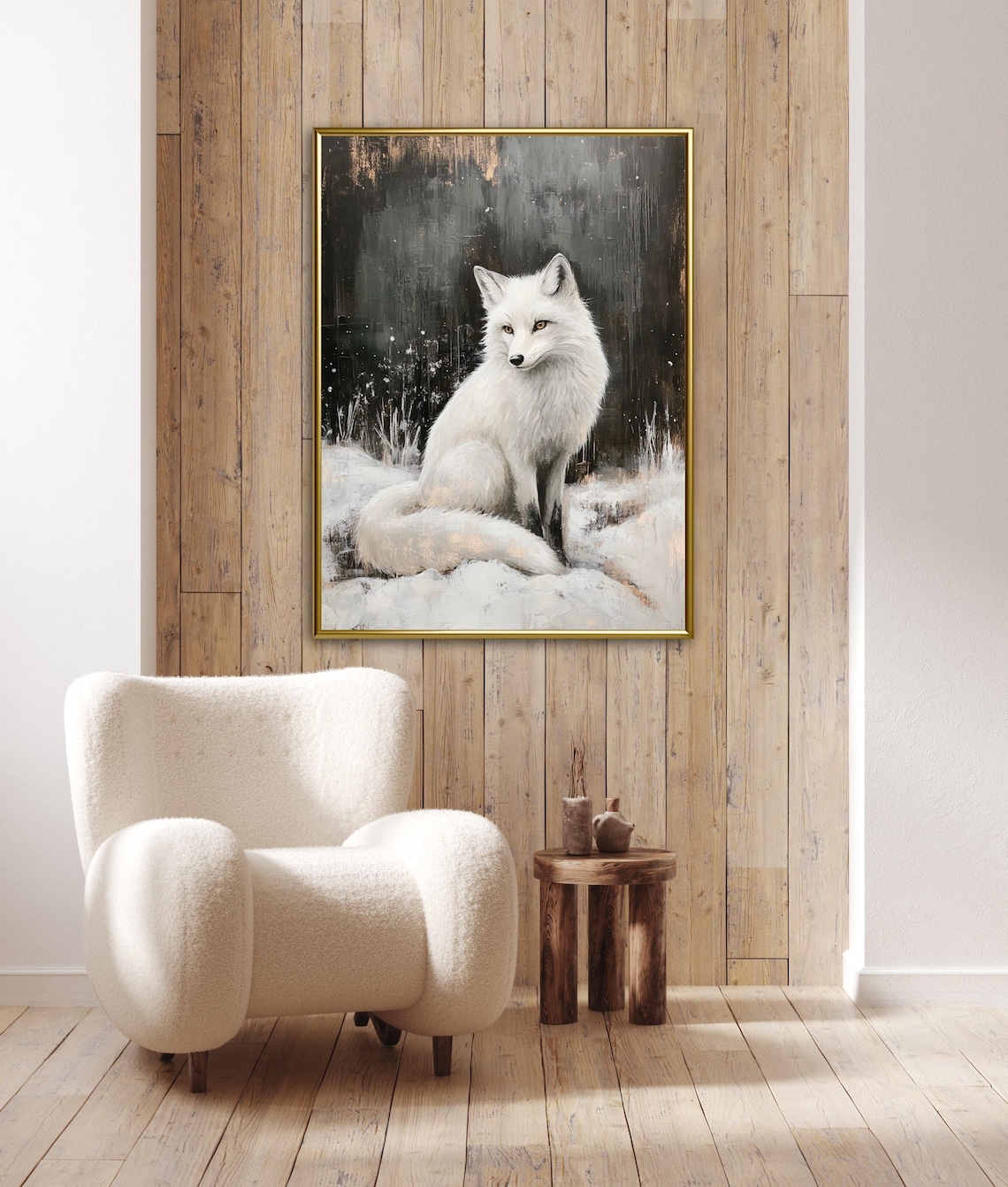 White Fox Winter Forest Minimalist Art Print - Image 2
