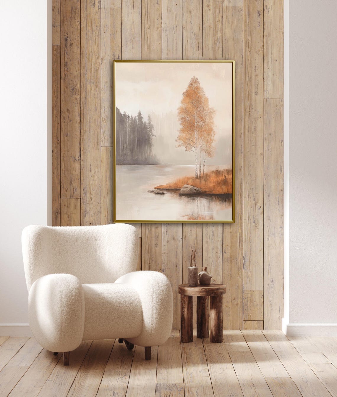 Misty Fall Forest Golden Birch Trees Lake Autumn Landscape Poster - Image 3
