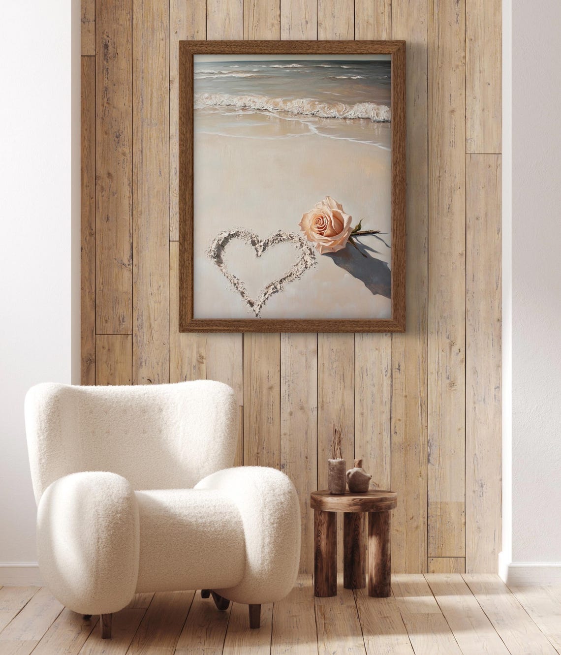 Beach Heart Sand Drawing Pink Rose Valentines Romantic Poster - Image 2