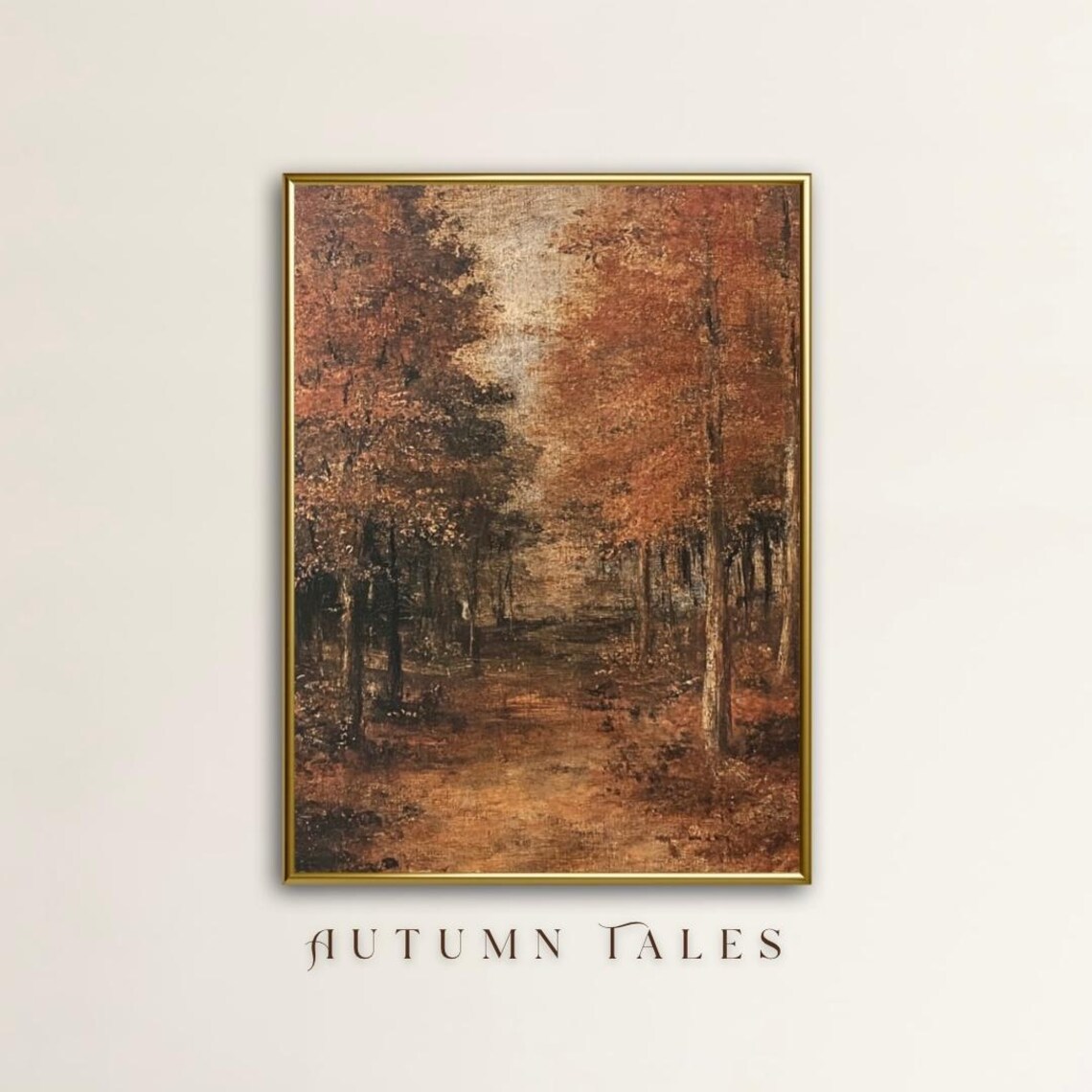 Rustic Autumn Forest Path with Golden Trees Vintage Oil Painting Wall Art Poster