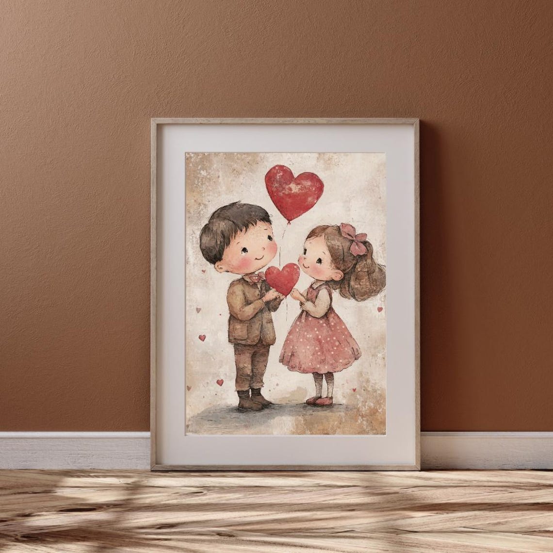 Boy and Girl Red Heart Balloon Vintage Valentines Day Poster - Image 6