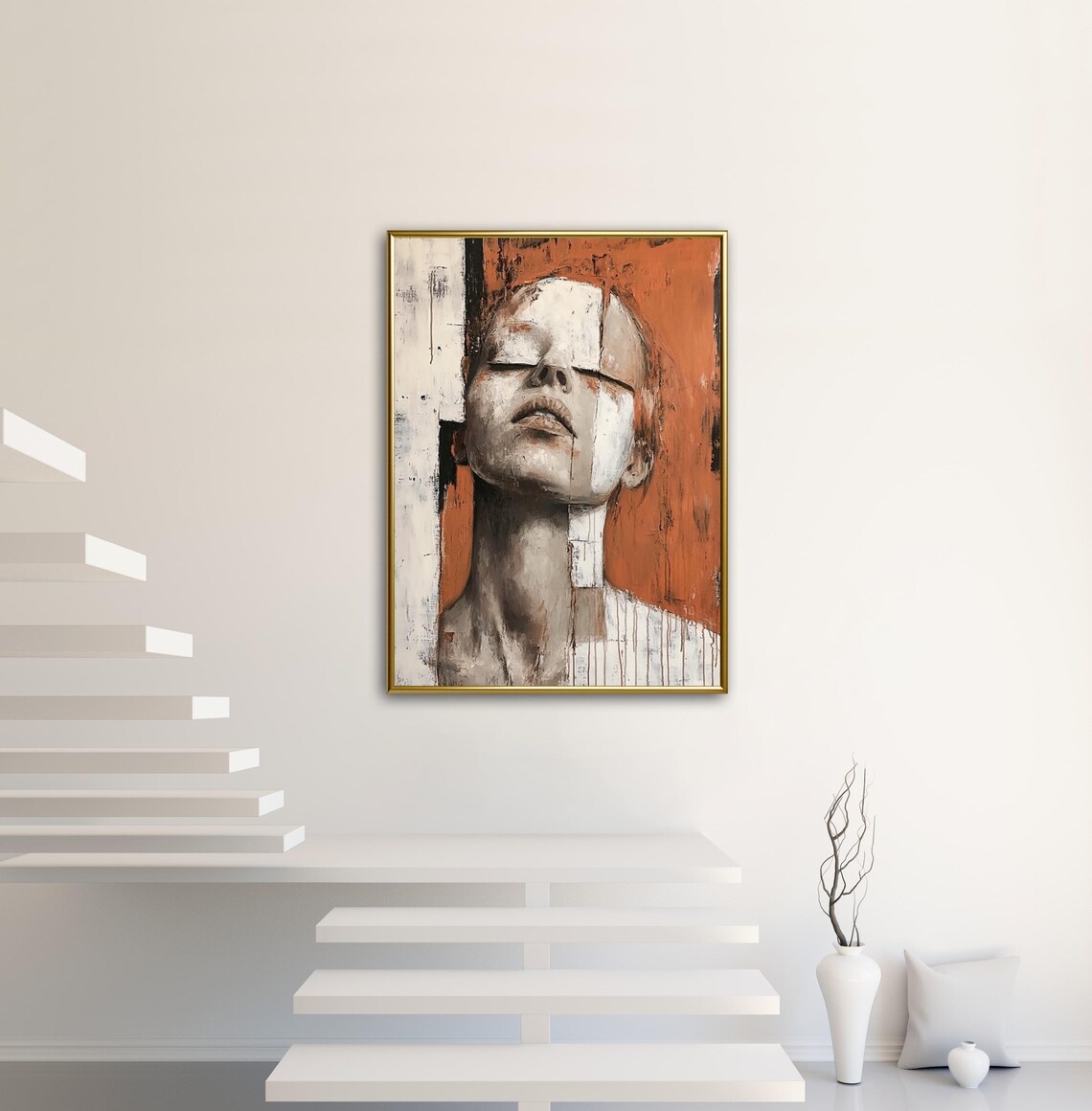 Autumn Tales Abstract Woman Portrait Minimalist White Orange Art Poster - Image 3