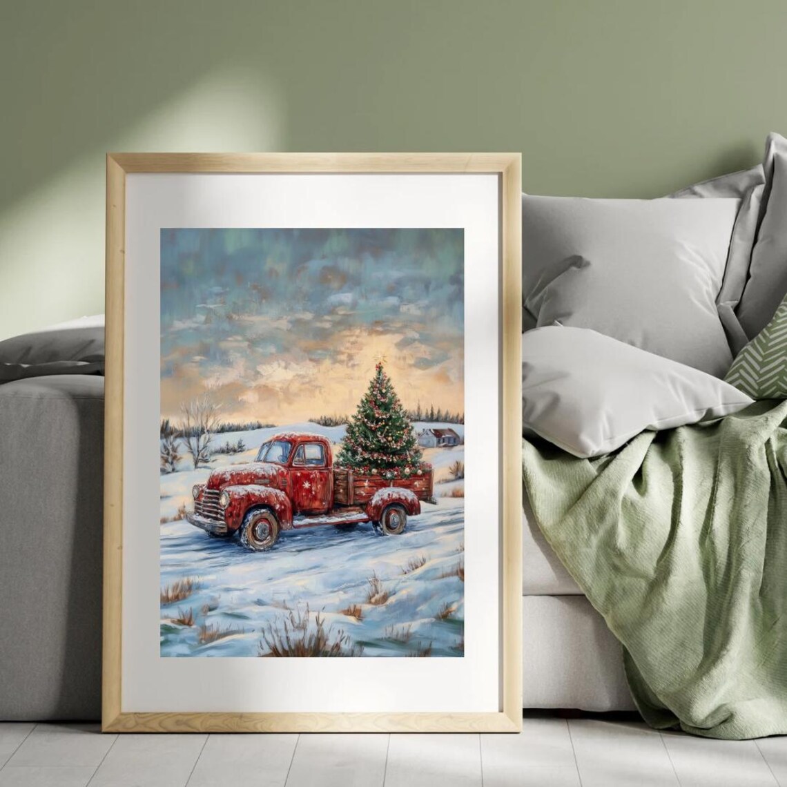Vintage Red Truck Carrying Christmas Tree Art Print - Image 5
