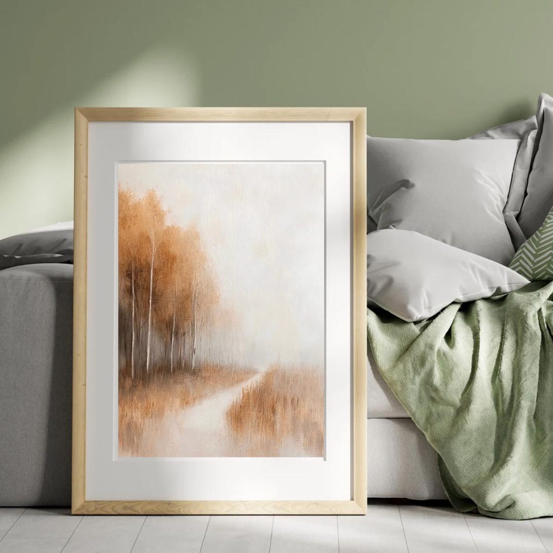 Foggy Autumn Forest Path Golden Trees Minimalist Landscape Wall Art - Image 4