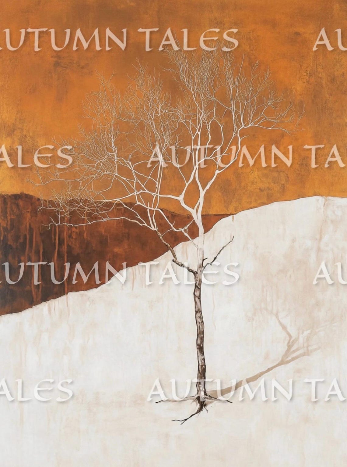 Autumn Tales Bare Tree Burnt Orange Sky Minimalist Art Poster - Image 2