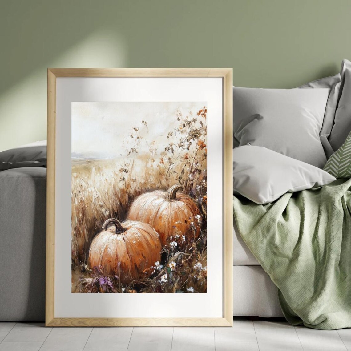 Fall Pumpkin Wildflower Landscape Vintage Farmhouse Art Print - Image 5