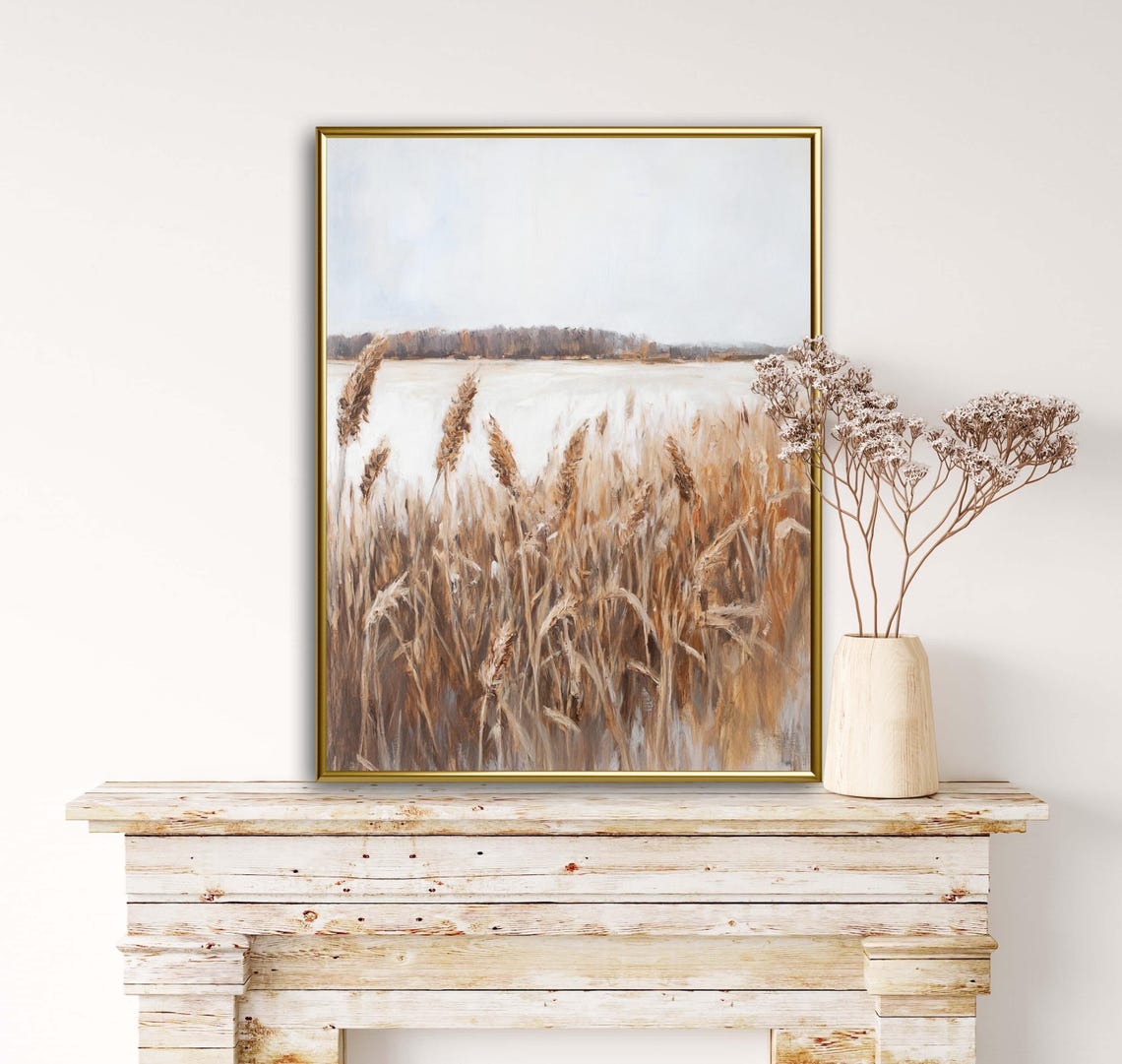 Autumn Tales Golden Wheat Field Lake Fall Landscape Art Poster - Image 4