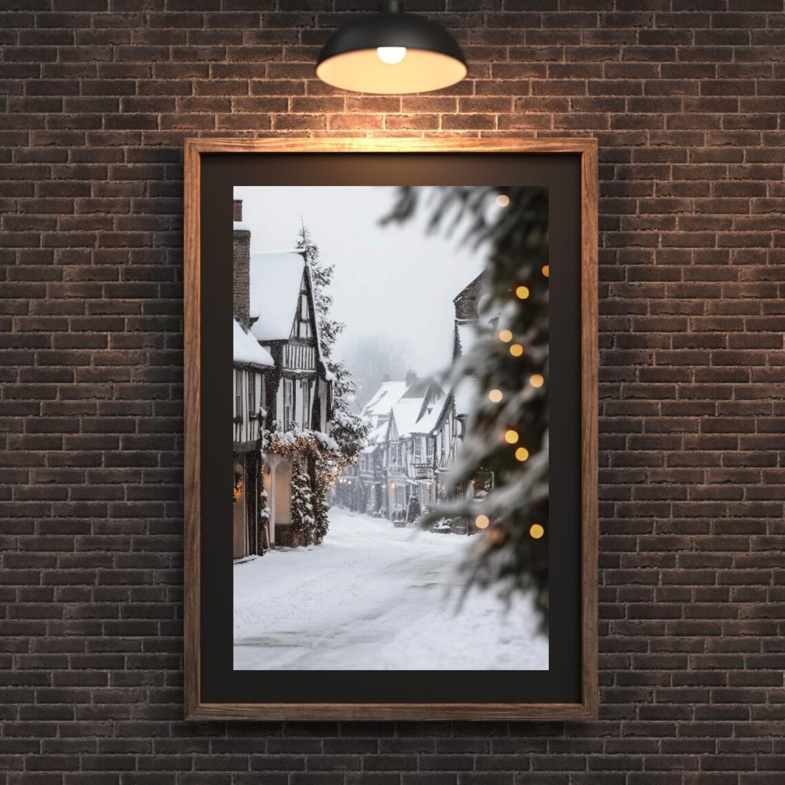 Old English Village Christmas Art Print, Winter Town - Image 3
