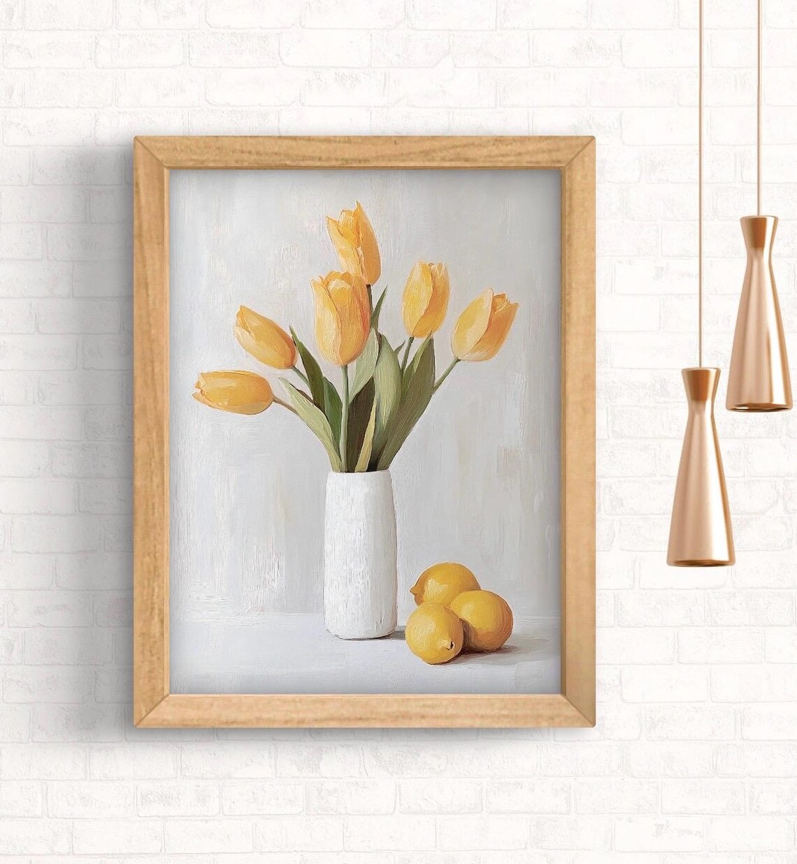 Yellow Tulips White Vase Lemons Oil Painting Autumn Tales Poster - Image 4