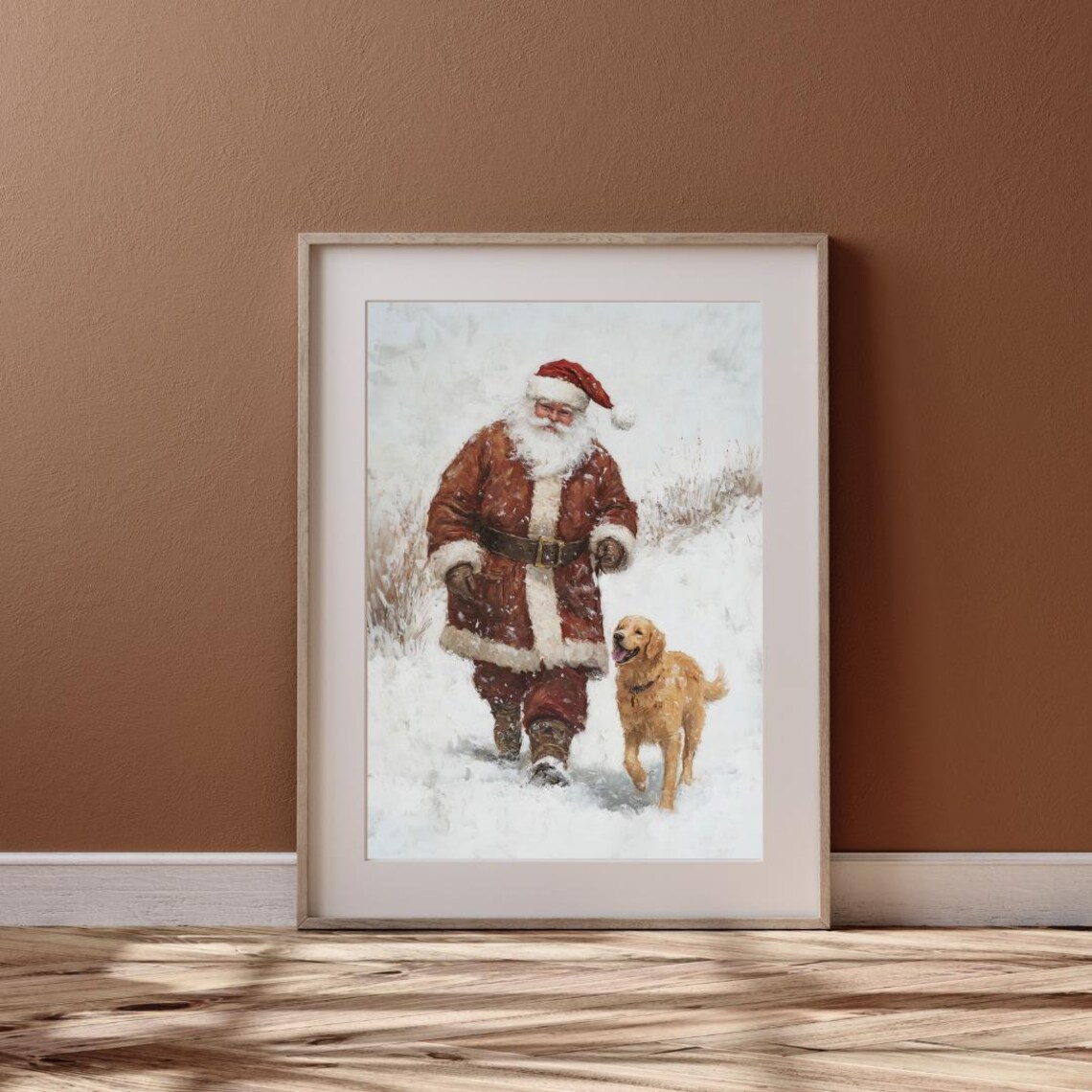 Santa And Golden Retriever Christmas Art Print - Image 3
