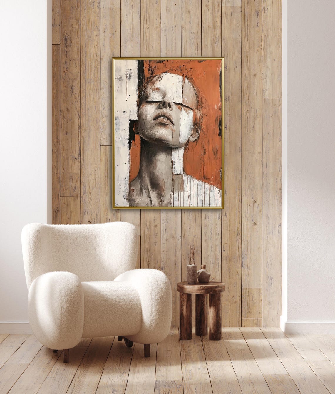 Modern People Art Woman Abstract Portrait Wall Art Print Rustic White And Burnt Orange Minimalist Home Decor - Image 2