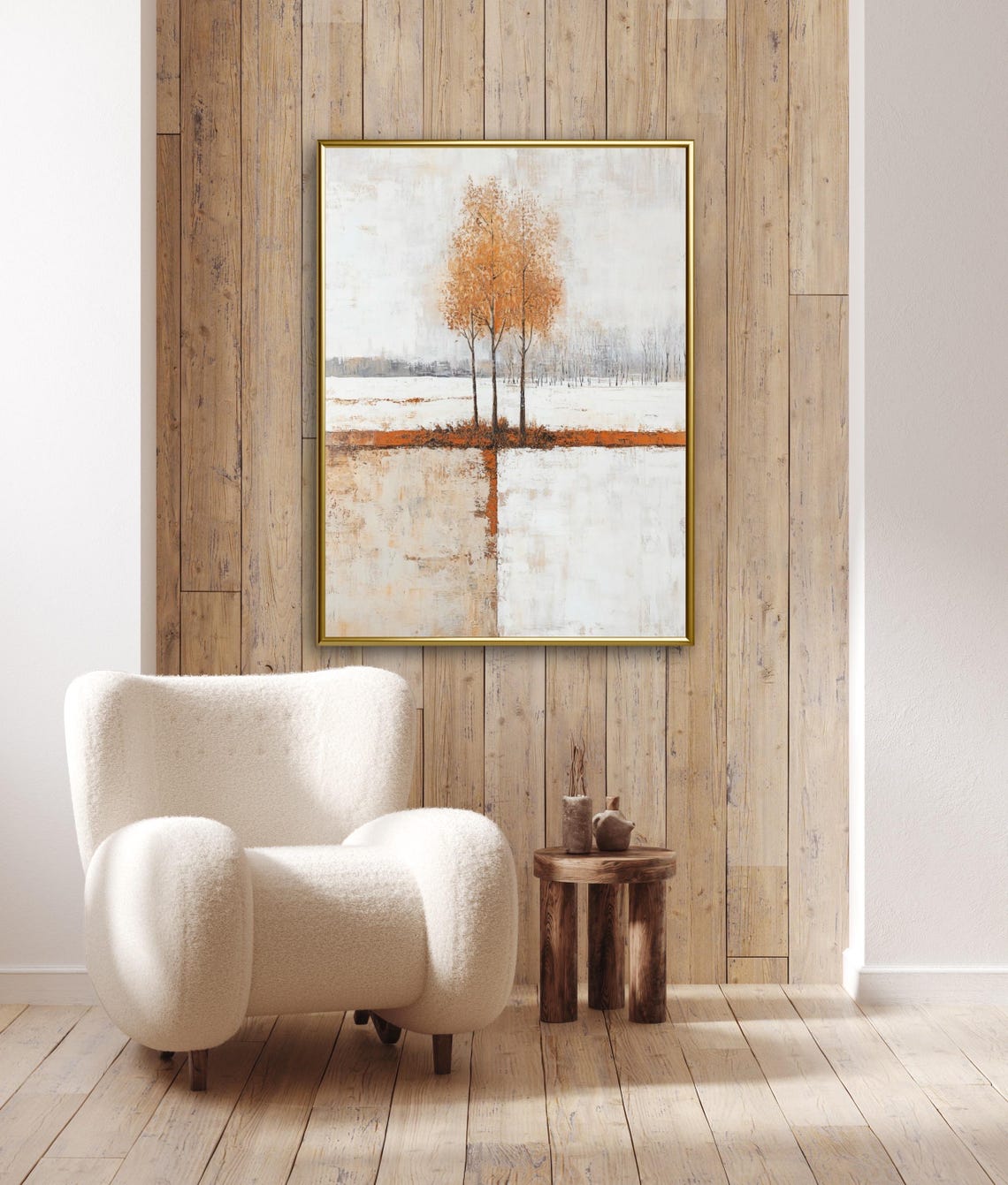 Abstract Minimalist Autumn To Winter Lone Golden Tree Art Print - Image 3