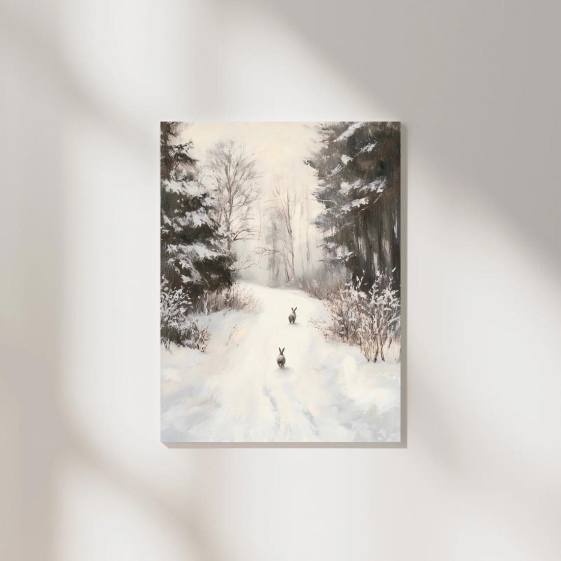 Winter Forest And Bunnies In Snow Art Print - Image 4