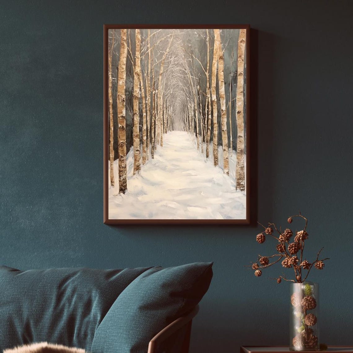 Winter Birch Forest Snowy Tree Lined Lane Neutral Landscape Poster - Image 4