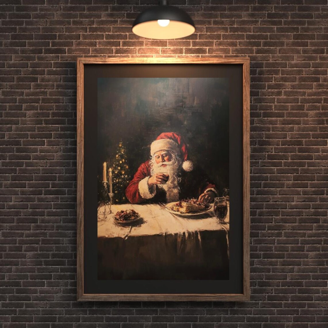 Vintage Santa Christmas Dinner Moody Oil Painting Holiday Poster - Image 5