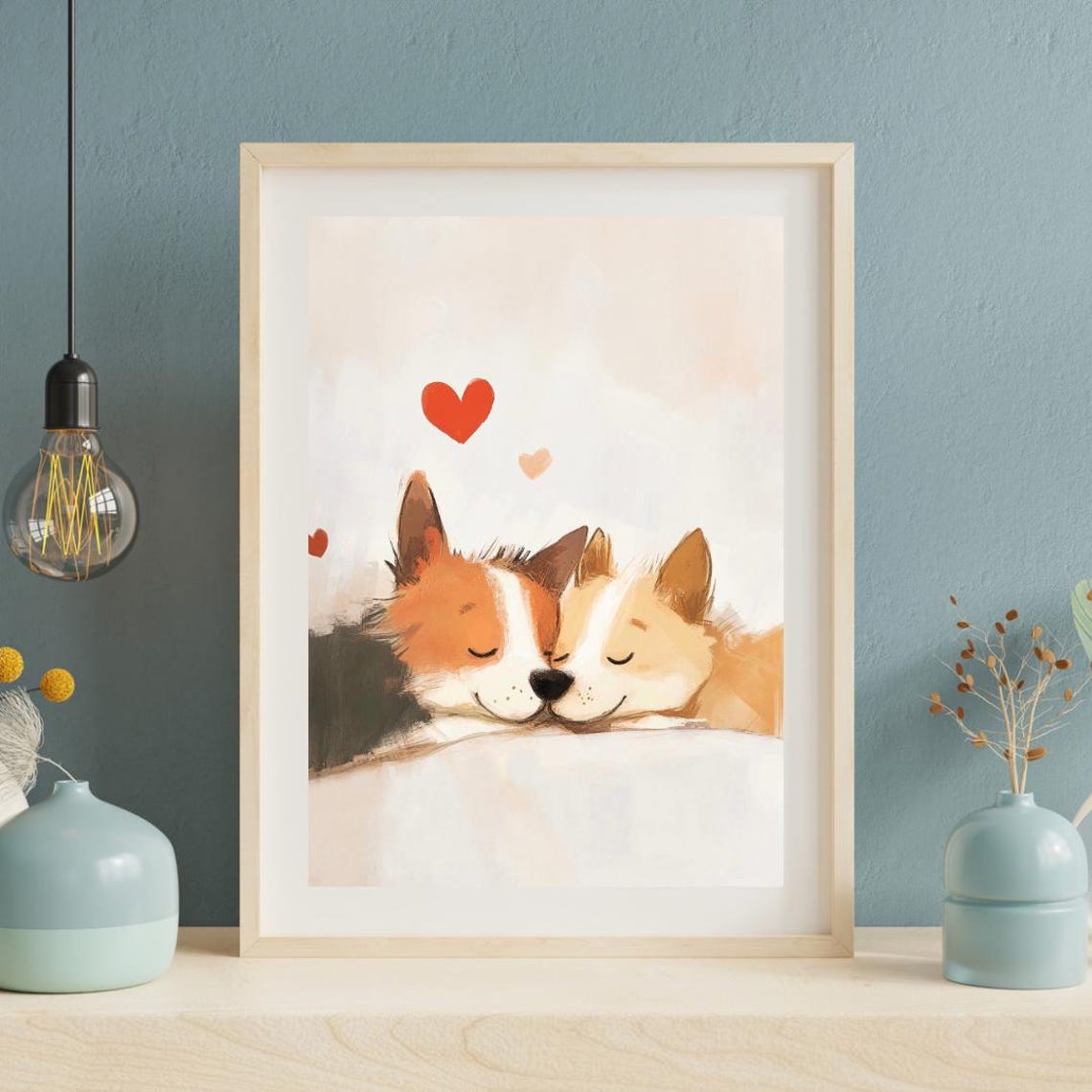 Sleeping Corgis Pair Hearts Valentines Day Puppy Love Poster - Image 5
