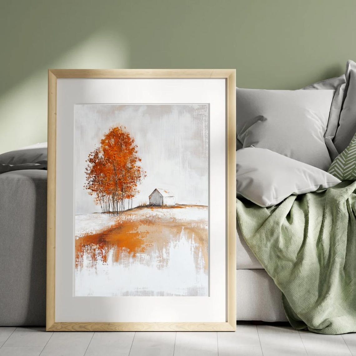 Autumn Tales Hillside House Orange Trees Lakeside Art Poster - Image 4