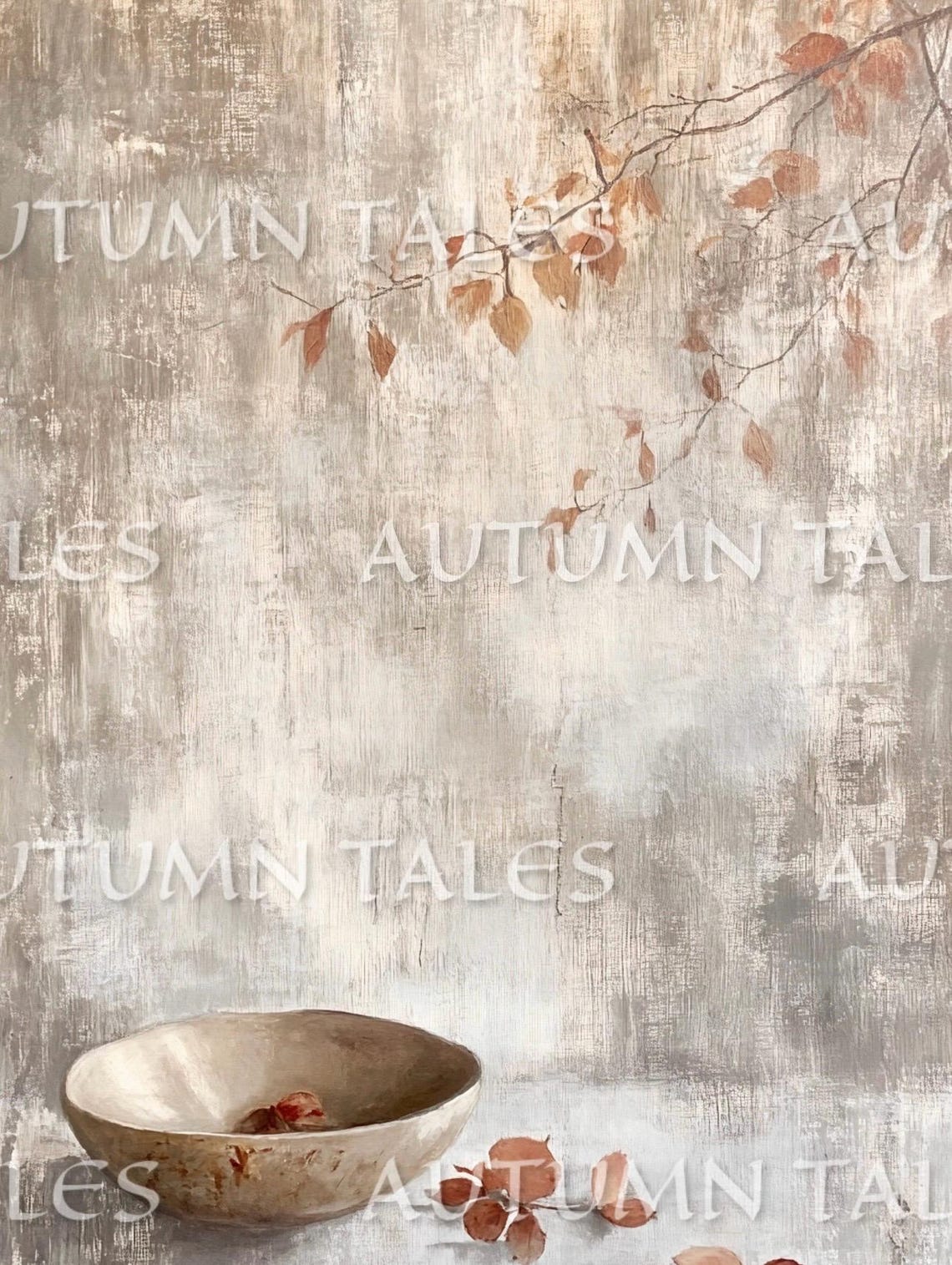 Minimalist Ceramic Bowl With Autumn Leaves Branch Wabi Sabi Wall Art - Image 2