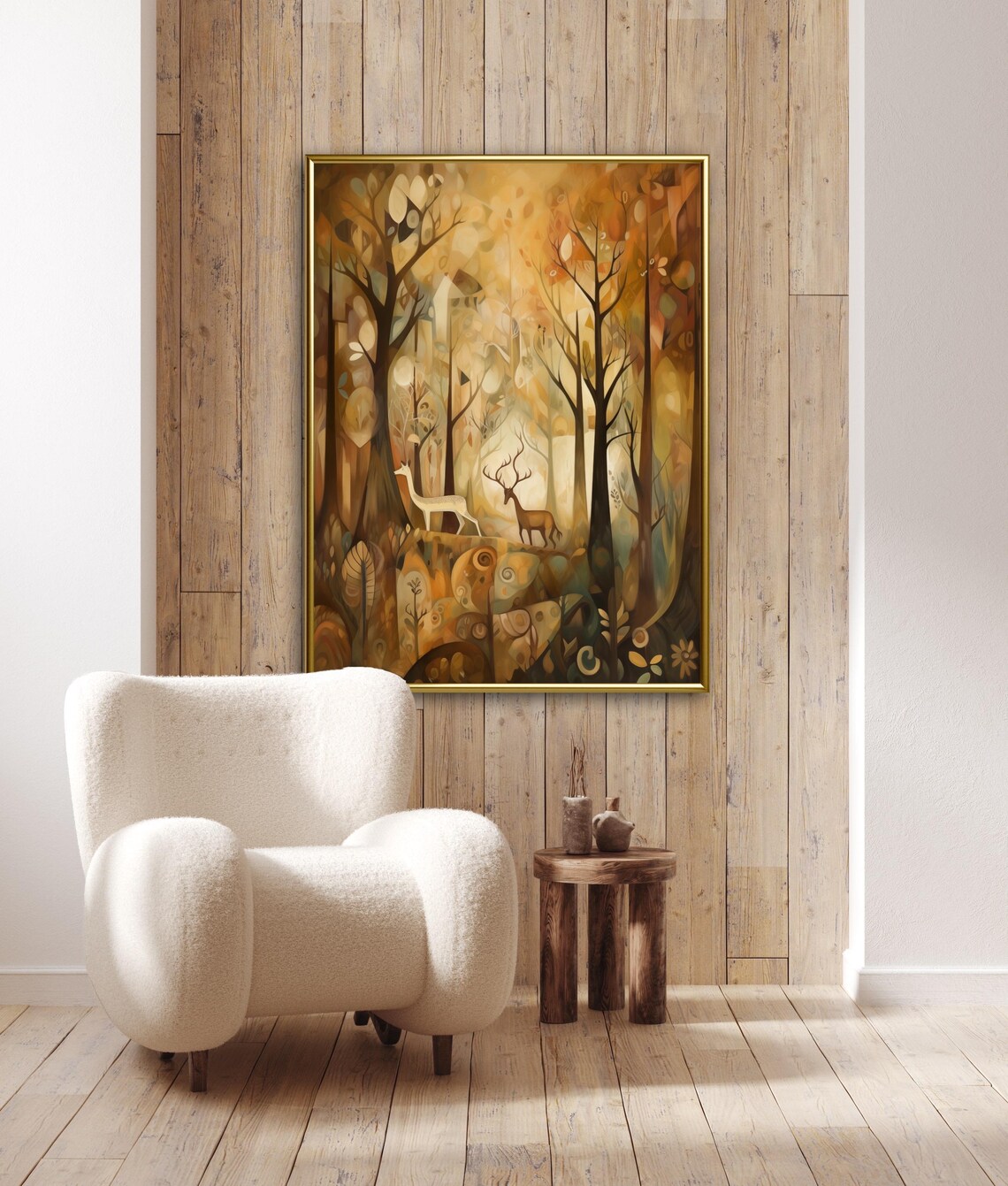 Autumn Tales Enchanted Forest Stag and Deer Golden Woodland Art Poster - Image 2