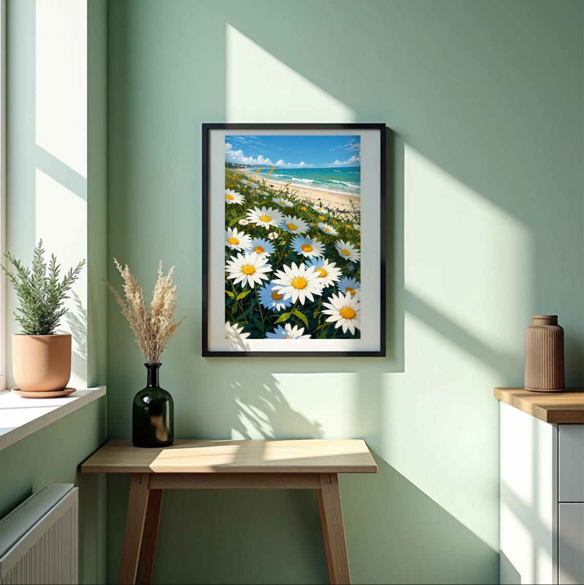 Daisy Beach Anime Art Print Floral Coastal Wall Decor