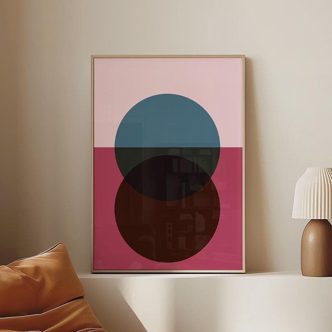 Overlapping Teal Brown Circles Pink Sunset Abstract Art Poster - Image 4