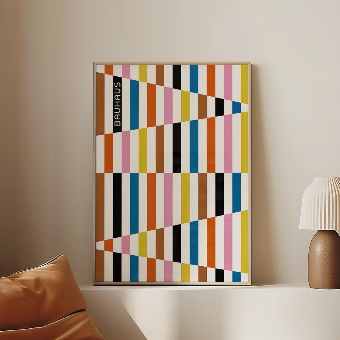 Bauhaus Colorful Vertical Stripe Optical Illusion Art Poster - Image 4