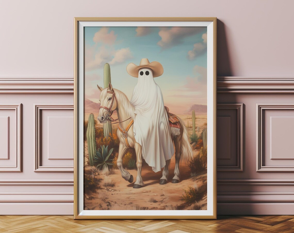 Pastel Cowboy Halloween Poster, Rustic Western