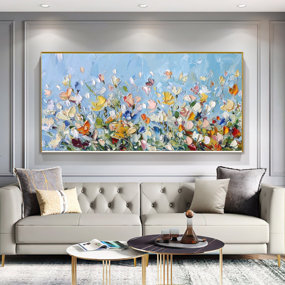 Colorful Wildflower Meadow On Sky Blue Floral Painting Art Poster - Image 6