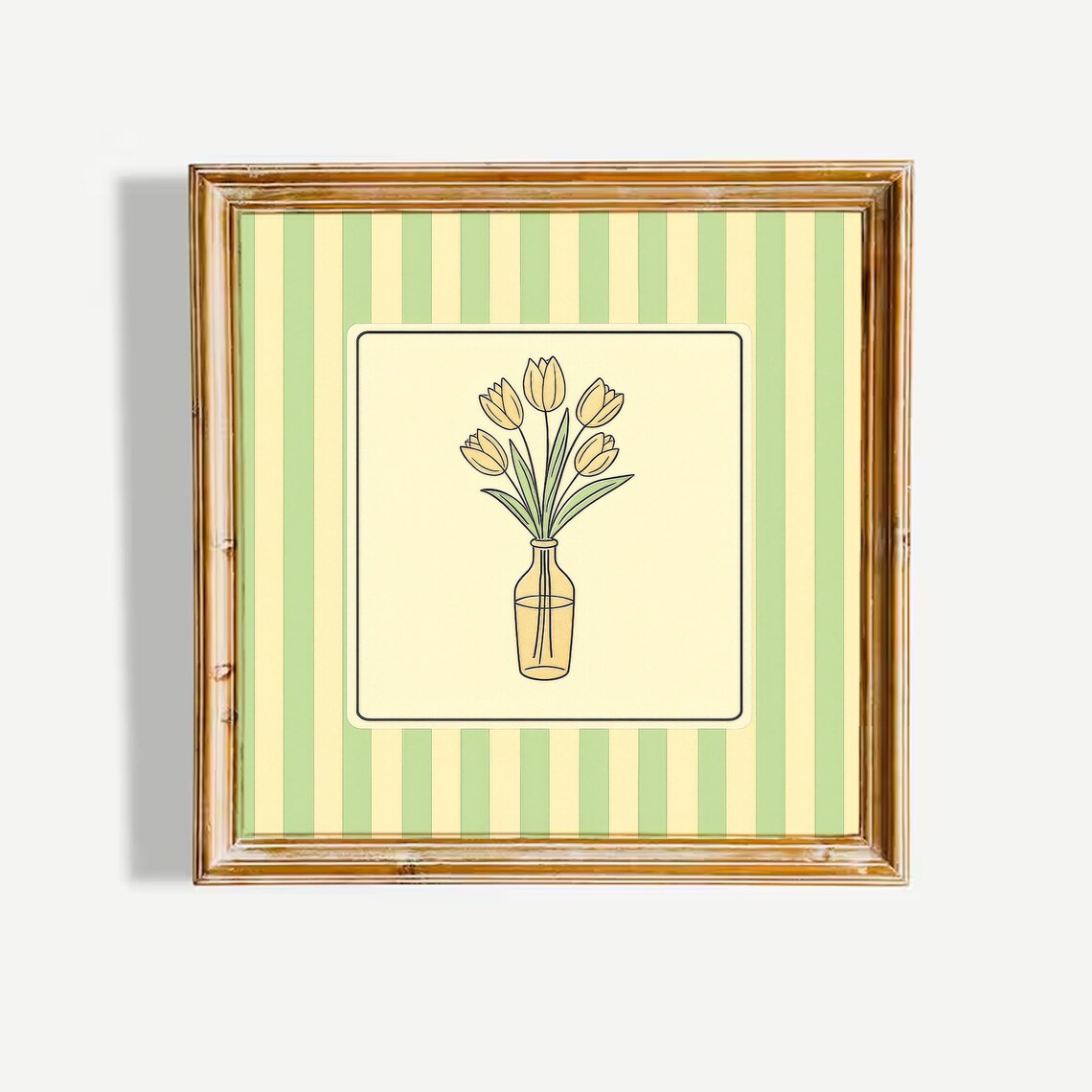 Tulip Bouquet Line Art Bottle Vase Pastel Floral Green Striped Poster