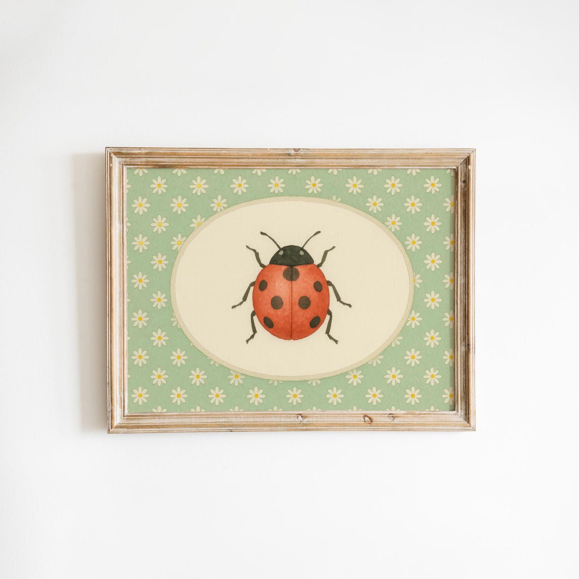 Ladybug And Daisies Whimsical Vintage Nursery Wall Art