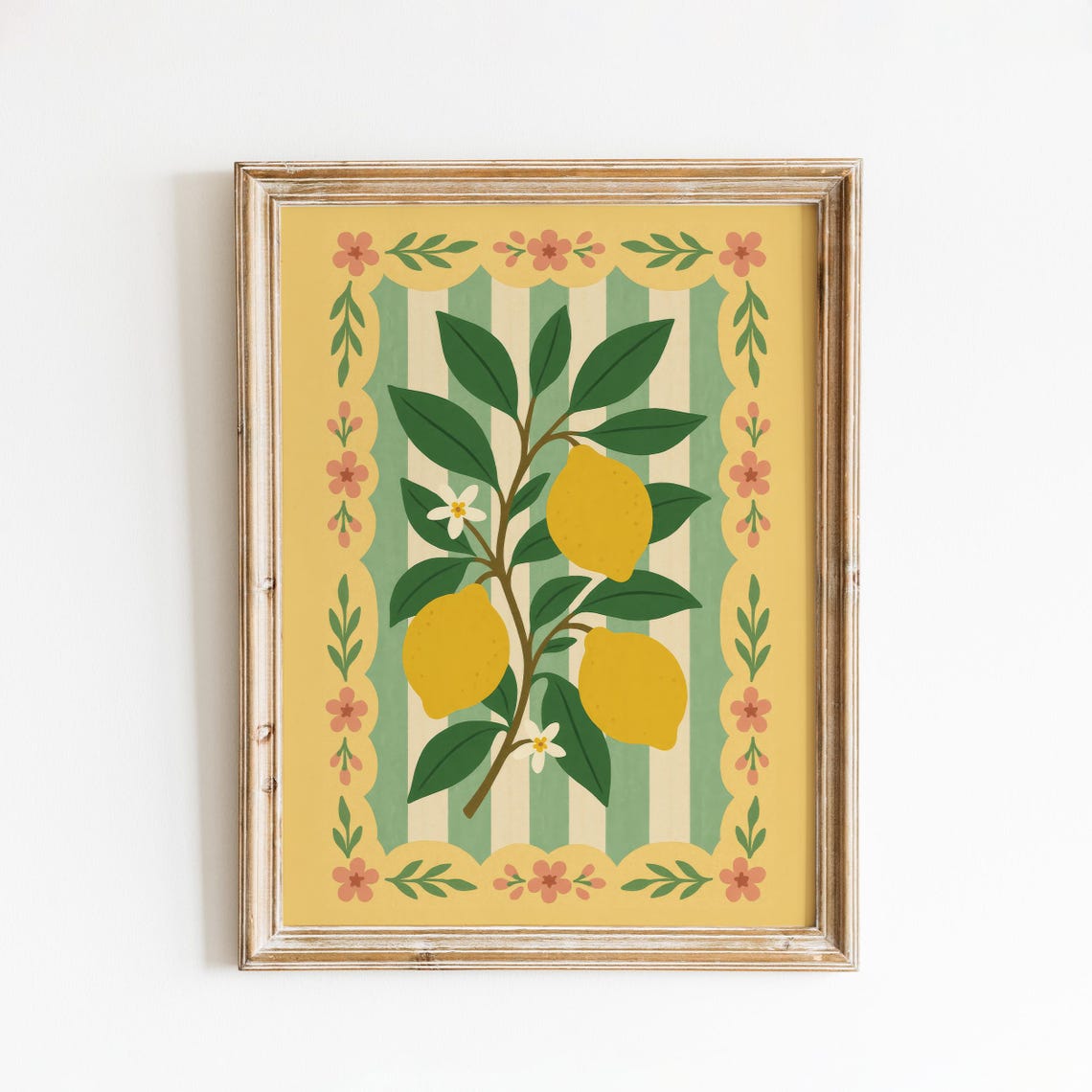 Vintage Lemon Wall Art Folk Style Citrus Fruit Poster For Kitchen Decor