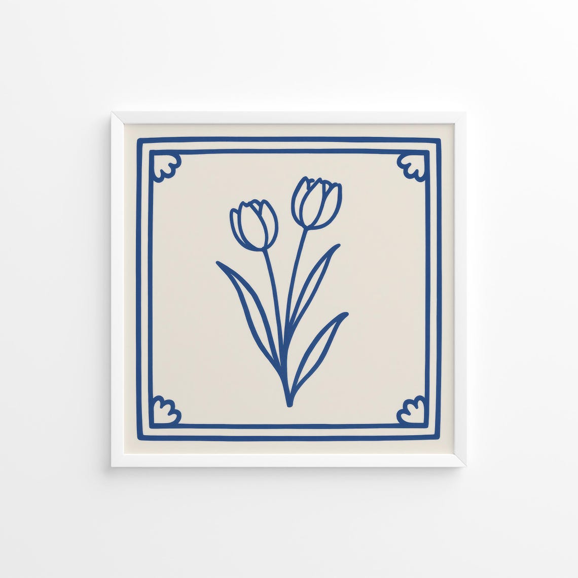 Blue Tulip Pair Minimal Botanical Ceramic Tile Style Spring Poster