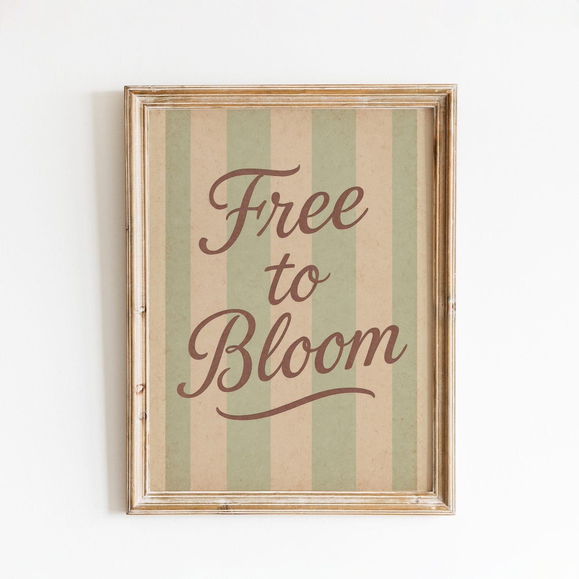 Free To Bloom Script Quote Sage Green Striped Vintage Poster