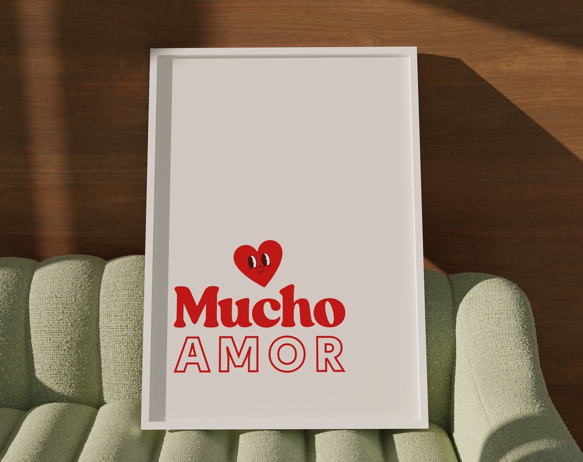 Mucho Amor Red Heart Love Quote Retro Typography Romantic Gift Poster - Image 3