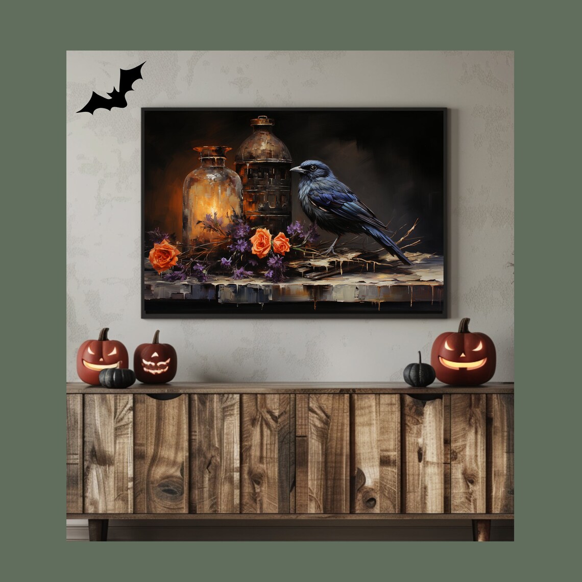 Crow Print Halloween Art Print, Trendy Fall Decor
