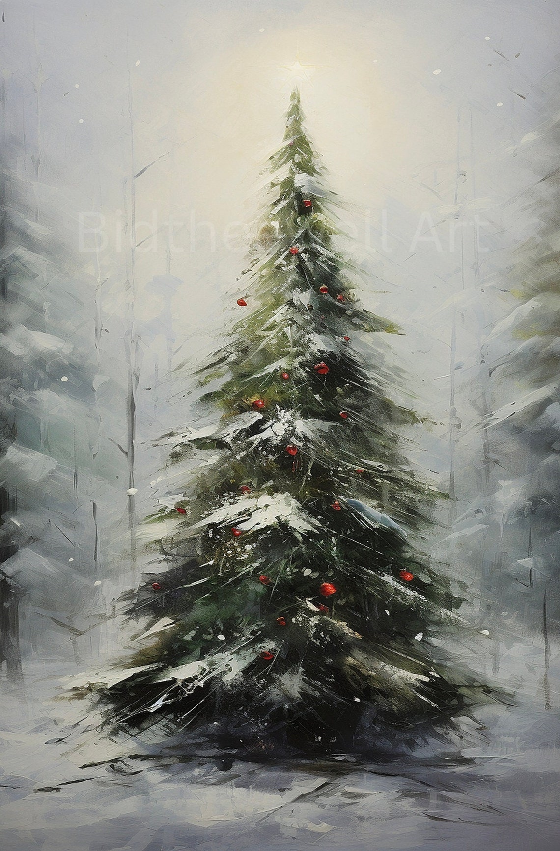 Snow Covered Christmas Tree Red Berries Winter Forest Poster - Image 2