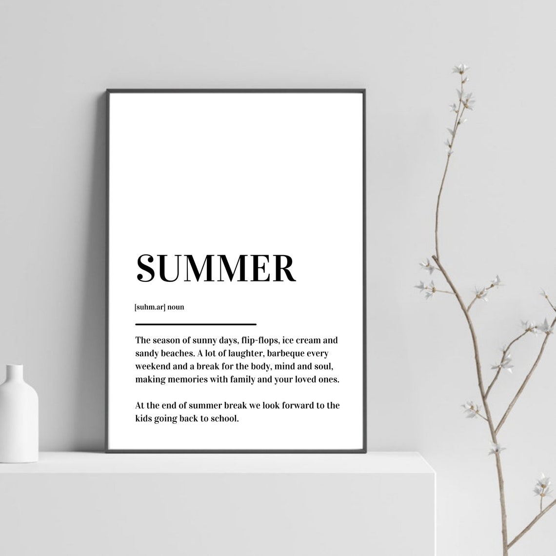 Summer Definition Meaning Black White Minimalist Typography Poster