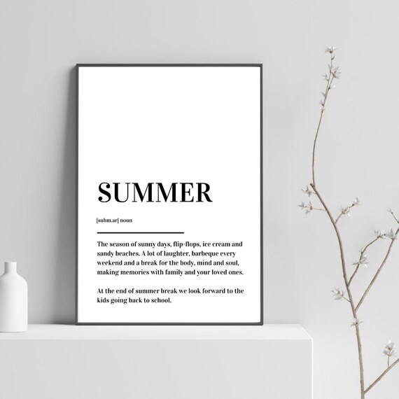Summer Definition Meaning Black White Minimalist Typography Poster