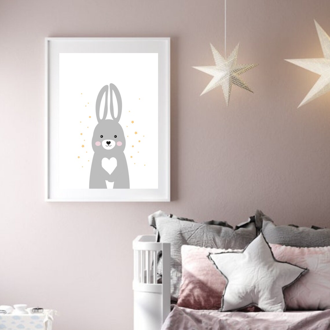 Cute Bunny Nursery Poster Woodland Animal Baby Room Wall Decor - Image 3