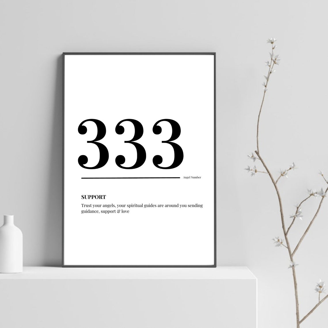 333 Angel Number Support Meaning Minimalist Spiritual Poster
