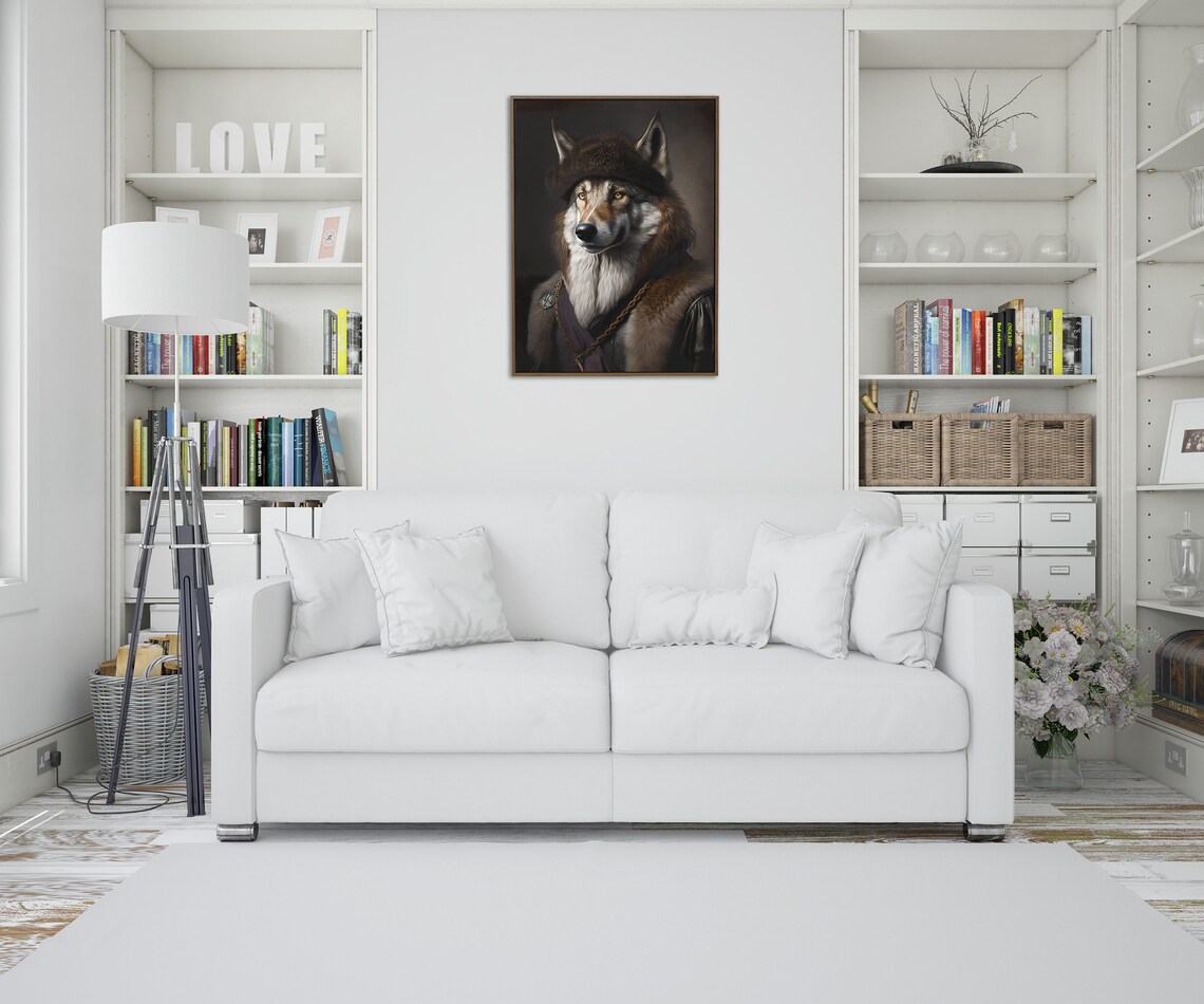 Noble Wolf Portrait in Fur Hat and Cloak Baroque Style Animal Poster - Image 4