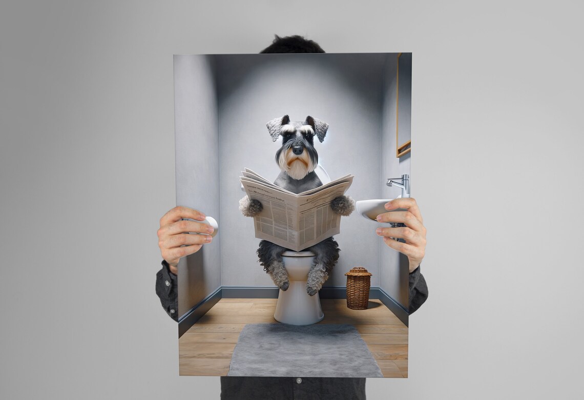 Miniature Schnauzer Reading Newspaper Bathroom Poster - Image 3