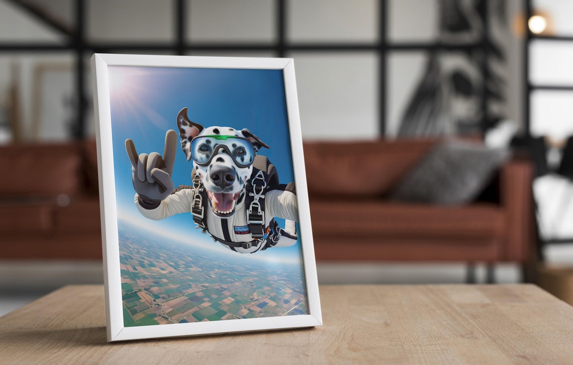 Dalmatian Dog Skydiving Rock On Sign Epic Freefall Animal Poster - Image 4